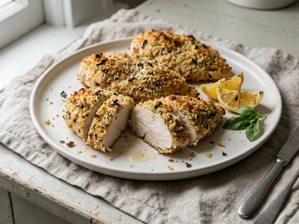 Illustration of Baked Chicken Breast with Parmesan-Garlic Crust