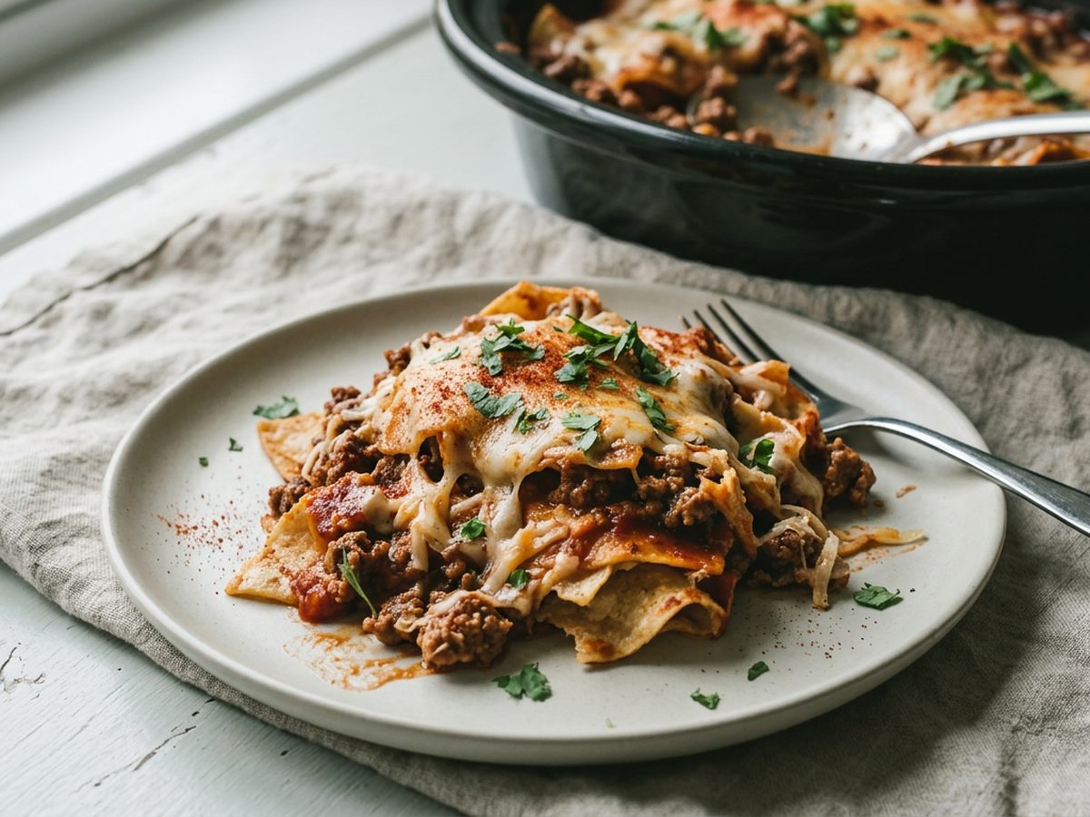 Illustration of Slow Cooker Beef Enchilada Casserole