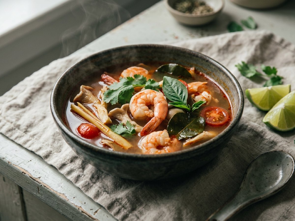 Illustration of Tom Yum Soup with Shrimp